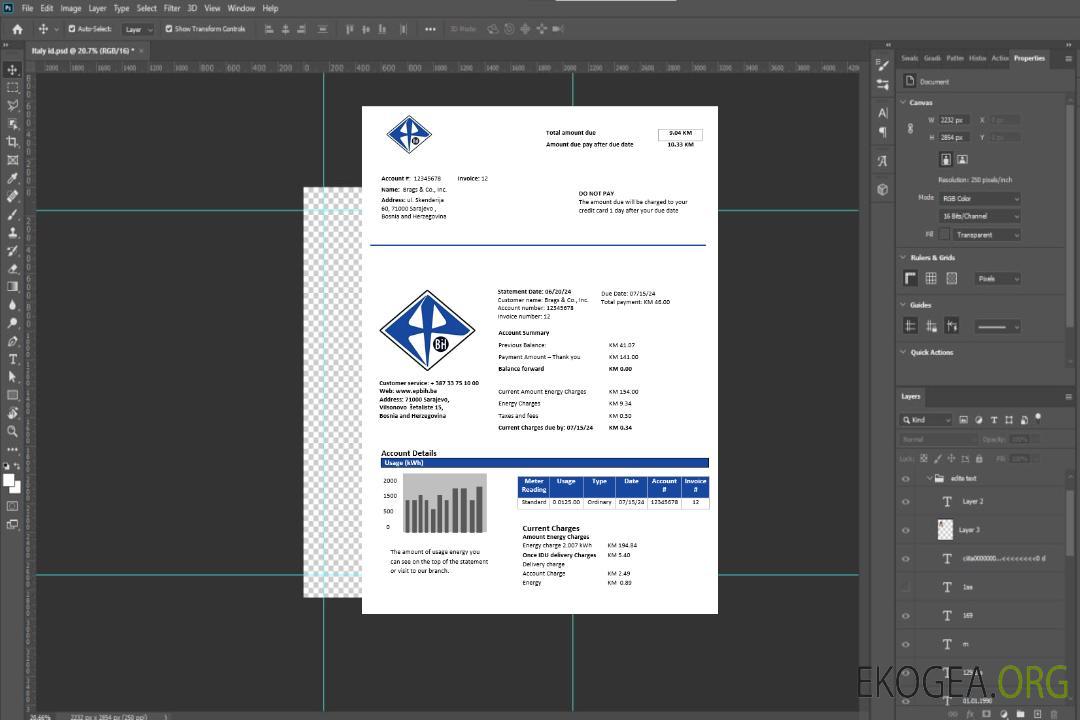 Modèle de facture de services publics d'électricité de Bosnie-Herzégovine Elektroprivreda BiH en Word et PDF template Modèle de facture de services publics d'électricité de Bosnie-Herzégovine Elektroprivreda BiH en Word et PDF template